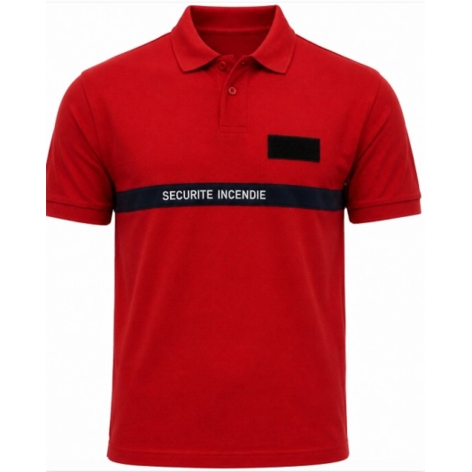 Polo rouge Sécurité Incendie 100 % coton Brodé & Velcro